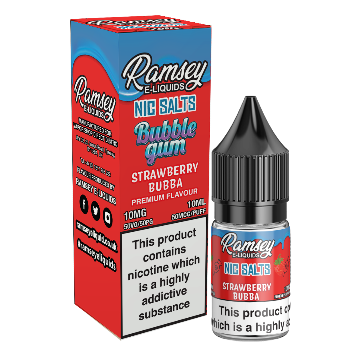 Ramsey E-Liquids Bubblegum Strawberry Bubba 10ml Nic Salt