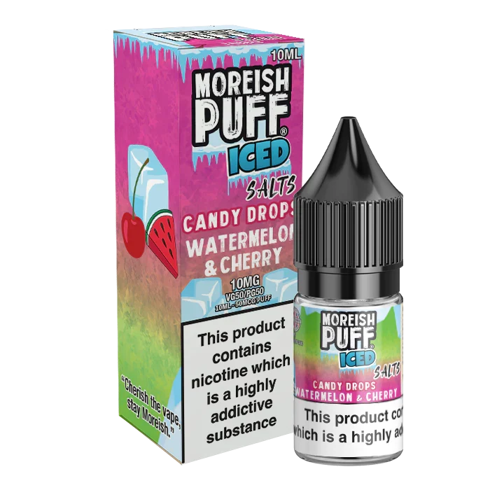 Moreish Puff Iced Watermelon & Cherry Candy Drops 10ml Nic Salt