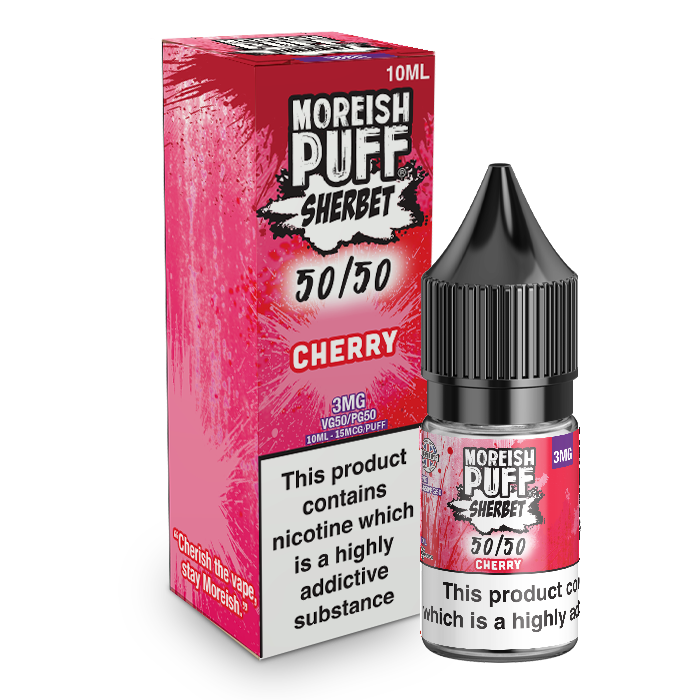 Moreish Puff Sherbet 50/50: Cherry Sherbet 10ml E-Liquid-3mg