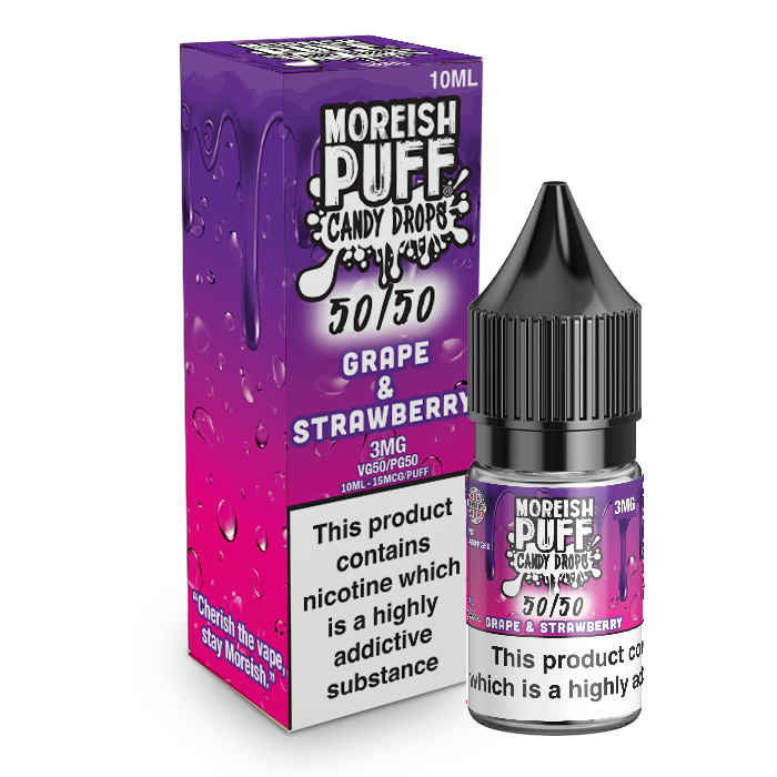 Moreish Puff Candy Drops 50/50: Grape and Strawberry Candy Drops 10ml E-Liquid-3mg