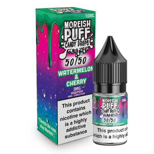 Moreish Puff Candy Drops 50/50: Watermelon and Cherry Candy Drops 10ml E-Liquid-3mg