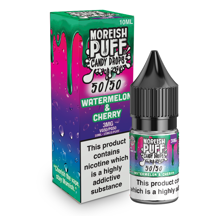 Moreish Puff Candy Drops 50/50: Watermelon and Cherry Candy Drops 10ml E-Liquid-3mg