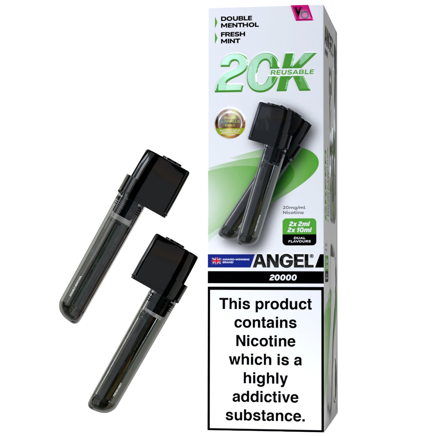 Vapes Bars Angel 20K Prefilled Vape Pods + Refill Container - Green Edition