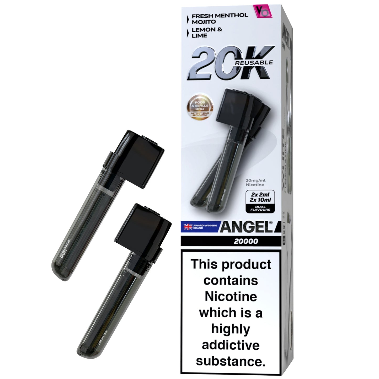 Vapes Bars Angel 20K Prefilled Vape Pods + Refill Container - White Edition