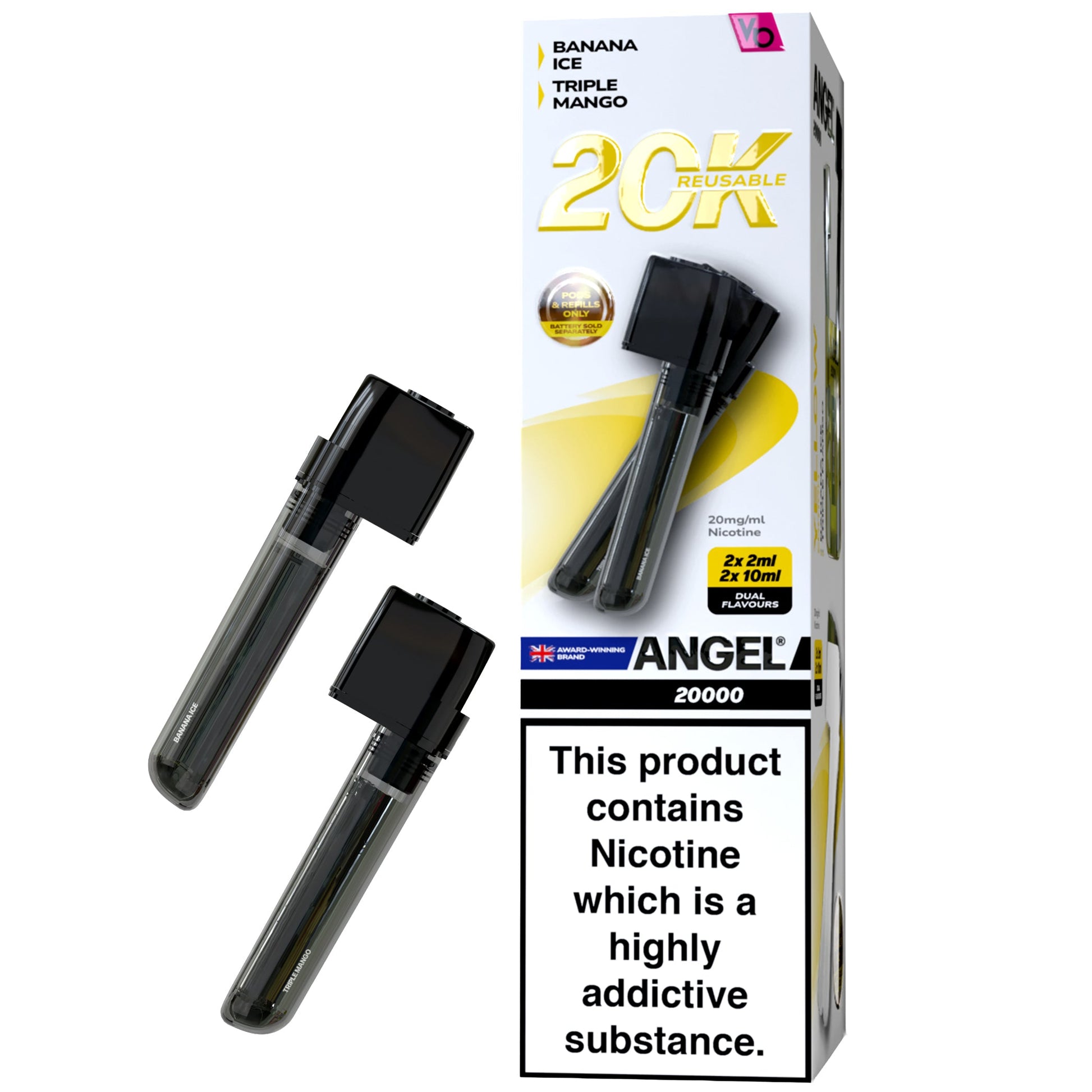 Vapes Bars Angel 20K Prefilled Vape Pods + Refill Container - Yellow Edition