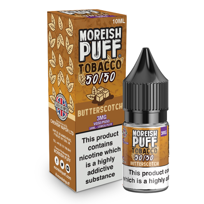 Moreish Puff Tobacco 50/50: Butterscotch Tobacco 10ml E-Liquid Vapor Shop Direct Moreish Puff Tobacco 50/50: Butterscotch Tobacco 10ml E-Liquid Vapor Shop Direct