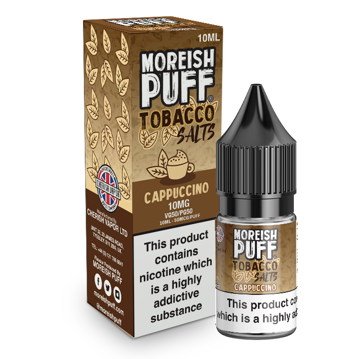 Moreish Puff Salts Cappuccino Tobacco 10ml Nic Salt-10mg