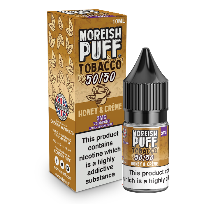 Moreish Puff Tobacco 50/50: Honey and Cream Tobacco 10ml E-Liquid-3mg