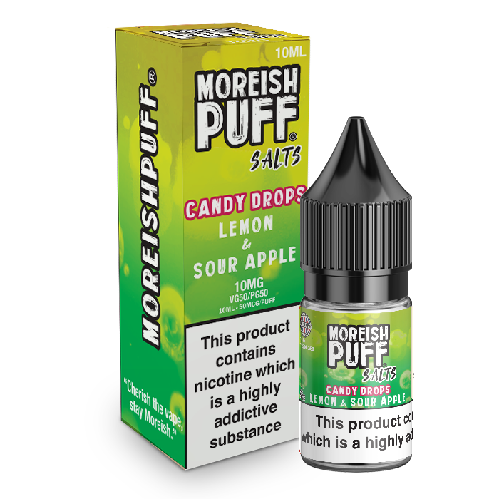 Moreish Puff Salts Lemon & Sour Apple Candy Drops 10ml Nic Salt-10mg