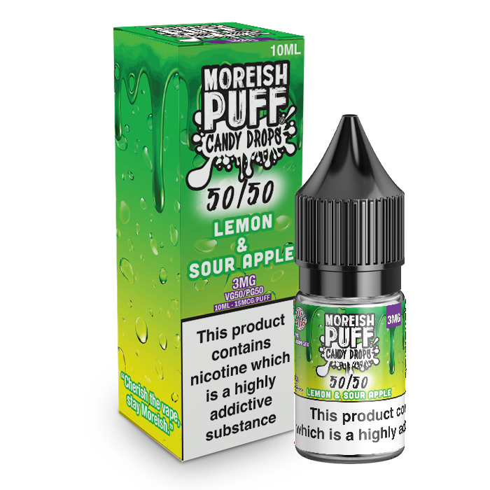 Moreish Puff Candy Drops 50/50: Lemon and Sour Apple Candy Drops 10ml E-Liquid-3mg