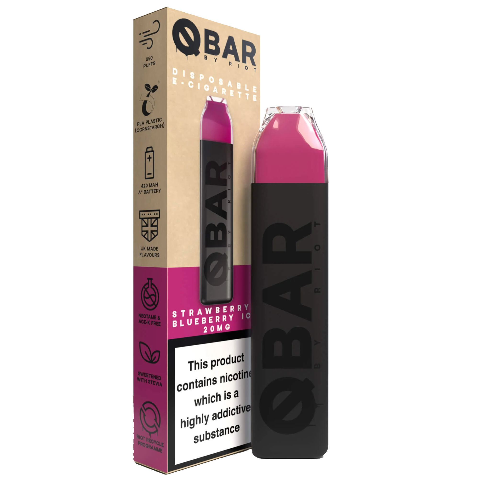 Riot Squad Q Bar Disposable Vape Device-Strawberry & Blueberry Ice