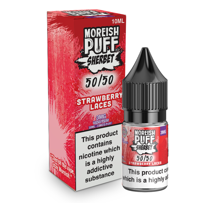 Moreish Puff Sherbet 50/50: Strawberry Laces Sherbet 10ml E-Liquid-3mg