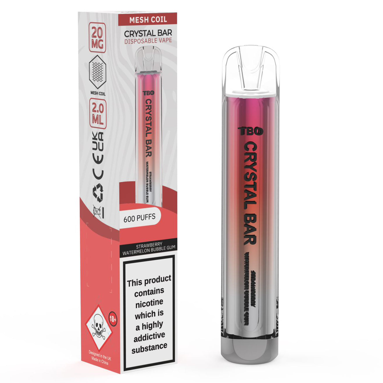 TBO Crystal Bar Strawberry Watermelon Bubblegum Disposable Vape