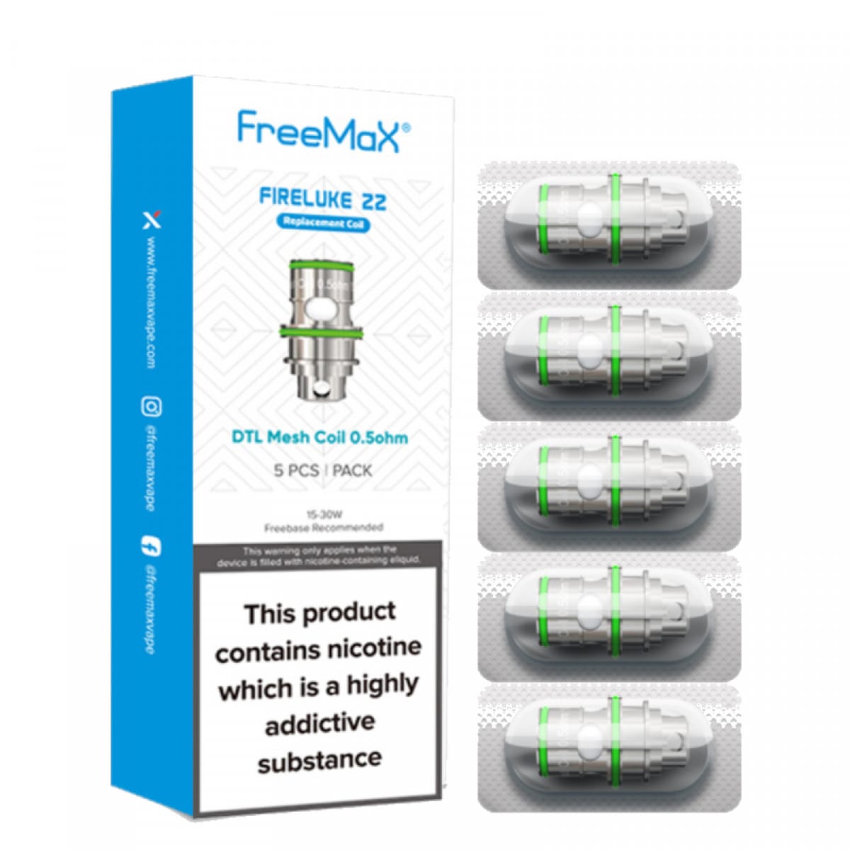 Freemax Fireluke 22 Replacement Coils 5 Pack-DTL Mesh 0.5ohm
